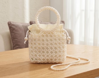 Pearl Beaded Crossbody Bag, Elegant Mini Phone Purse, Luxury Pearl Handbag for Women, Bridal Party Bag, Coquette Evening Shoulder Bag