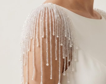Parelkristal bruidsschoudersieraden, epauletten trouwjurk, schouderbandjes, handgemaakt 22 cm