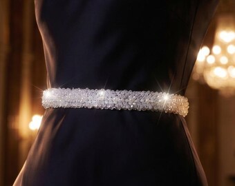 Rhinestone Pearl Crystal Bridal Belt, Ivory Beaded Wedding Sash, Bridal Accessory, Custom Size Bridal Sash, Personalized Bride Belt