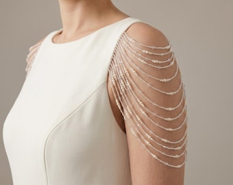 Perlen Kristall Anhänger Schulter Schmuck für Brautkleid, drapierte Ivory Epauletten, Off-Shoulder Hochzeit Accessoire