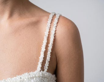 Perlen Brautriemen, Perlen Kristall Schulter Accessoires, Elfenbein Satin Aufnäher Detail (4er Set)