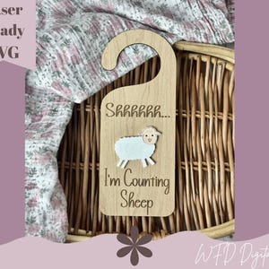 子供向けサインデジタルファイル - 羊を数えるドアハンガー