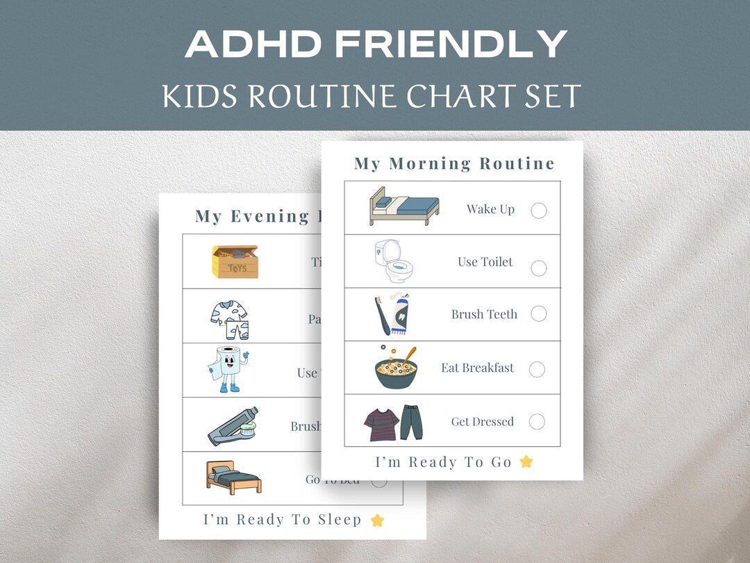 Adhd Kid Routine ADHD Kids Routine Chart Set for Mornings & Evenings, Daily Visual ...