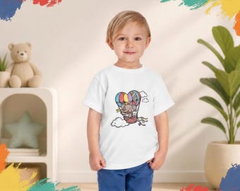 Camiseta de elefante y conejito, colorida, 100% algodón, unisex, para niños pequeños, con etiqueta cómoda.