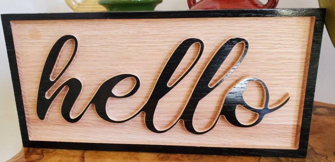 Solid Oak Wood Hello Sign/ Painted Hello Sign/ Wood Sign Etsy