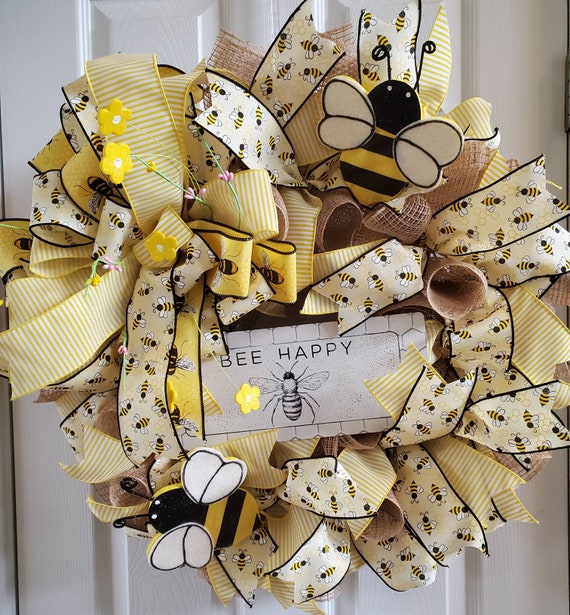 Buy: Bee Happy Lemon Wreath Spring Summer Art Everyday