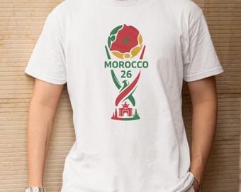 Football Inspired Gift for Fans, Morocco Flag Tribute Style Soccer Graphic Tee, World Tournament Trophy Animated Design Unisex T-Shirt