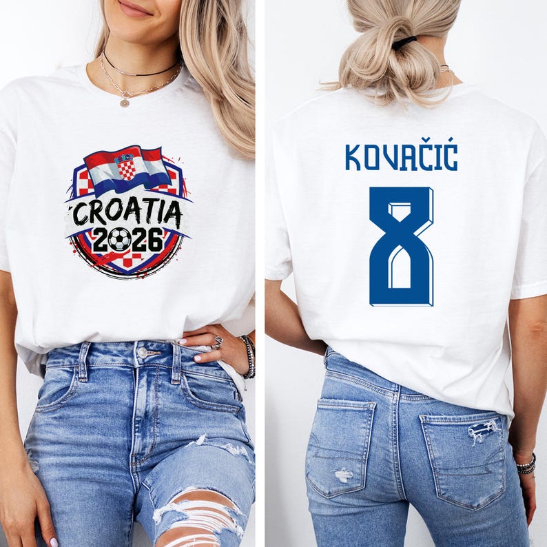Croatia Star Player Kovacic #8 Graphic Tee, World Tournament Football Fans Gift, 2-Sided Soccer Jersey Style Soccer Unisex T-Shirt image 2