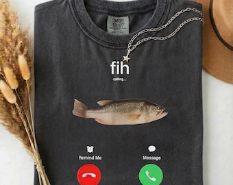 Camiseta Comfort Colors Funny Fish Calling, Camiseta de Manga Longa para Adultos e Jovens, Camiseta com Estampa de Meme, Camiseta com Humor Retrô, Camiseta com Piada de Peixe, Presente para Ele