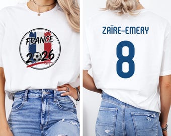 Camiseta com estampa do craque francês Zaire-Emery nº 8, estilo camisa de futebol, dupla face, ideal para fãs de futebol e inspirada no Mundial de Futebol. Camiseta unissex.