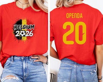 Belgium #20 Openda Star Player Graphic Tee, Soccer Jersey Style 2-Sided Print, Football Fans World Tournament Custom Gift Unisex T-Shirt