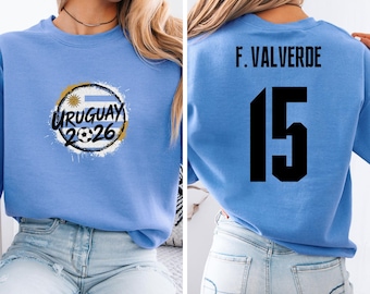 Uruguay Star Player Valverde #15 Graphic Tee, Football Fans World Tournament Gift, 2-Sided Soccer Jersey Style Unisex Tshirt