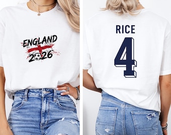 Camiseta com estampa do craque inglês Rice nº 4, estilo camisa de futebol, dupla face, ideal para fãs de futebol e inspirada na Copa do Mundo. Camiseta unissex.