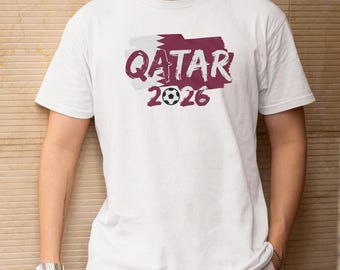 Animated Qatar Flag Soccer Fan Graphic Tee, World Tournament Football Support Design, Sports Gift for Football Supporters Unisex T-Shirt