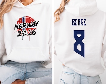 Norway #8 Berge Star Player Soccer Jersey Style Graphic Tee, Football Fans World Tournament 2-Sided Gift Unisex T-Shirt