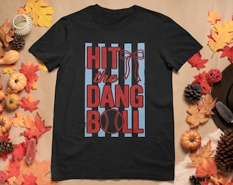 Camiseta "Hit The Dang Ball", Camiseta com Laço de Beisebol, Moletom com Capuz para Dia de Jogo de Softball, Moletom Fofo de Beisebol para Mulheres e Meninas