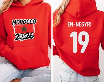 Morocco Star Player En-Nesyri #19 Graphic Tee, World Tournament Football Fan Gift, 2-Sided Soccer Jersey Style Unisex Tshirt
