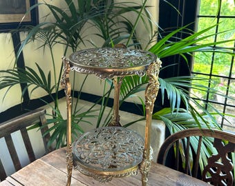 Antique Brass Plant Stand Two Tier