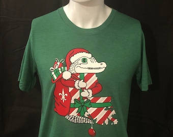 Alligator Christmas Shirt, "Santa Gator", Reptile Saint Nick