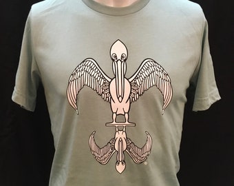White Pelican T-Shirt, Fleur de Lis Design, Reflections