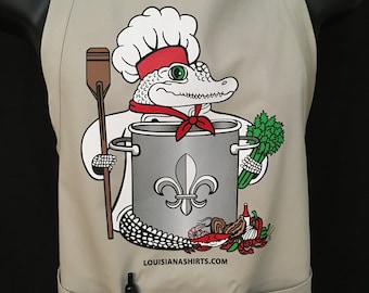 Gumbo Gator Apron, Crawfish Boil Apparel, Summer fun!