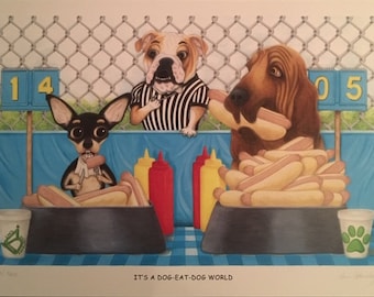 Dog Art Print, "It's A Dog-Eat-Dog World" Idiom