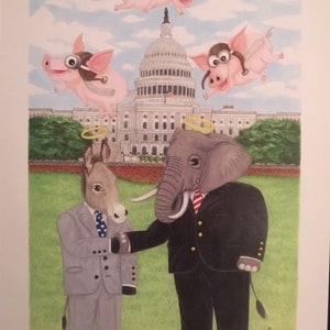 Impresión artística del Congreso, "Cuando los cerdos vuelan" Lenguaje del elefante, educativo y político