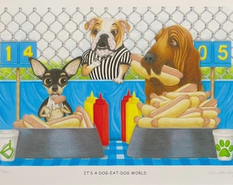 Dog-Eat-Dog World Art Print, Humorous Dog Lover Gift