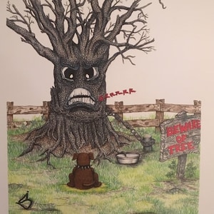 Impresión de arte de árbol, Modismos, Arte de perro, "Ladrando al árbol equivocado"