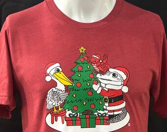 Christmas Tree Decorations T-Shirt Alligator Pelican Crawfish