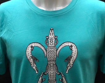Alligator T-shirt, Fleur de Lis, Adult and Youth sizes on Bella+Canvas stock tees