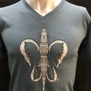 Alligator V-Neck T-shirt, Fleur de Lis Design, Multiple Colors