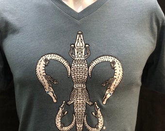 Alligator V-Neck T-shirt, Fleur de Lis