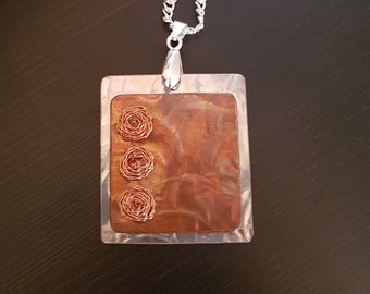 Flame Painted Copper Roses Necklace