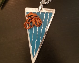 Teal and Orange Modern Triangle Necklace