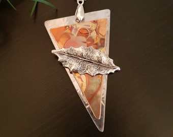 Flame Painted Copper Necklace with Leaf Charm