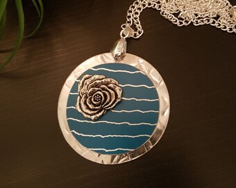 Flower Charm Necklace in Teal