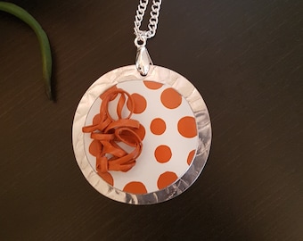 Orange Polka Dot Necklace with Swirl Charm