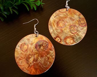 Flame Painted Copper Round Earrings