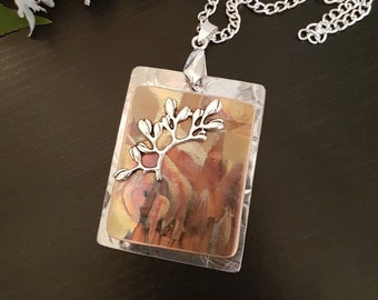 Flame Painted Copper Necklace with Olive Branch Charm