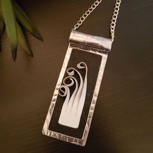Black and White Floral Tag Necklace