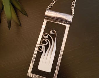 Black and White Floral Tag Necklace
