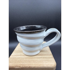 VTG Handmade Studio Pottery Mug Cup White Black Grey 4"