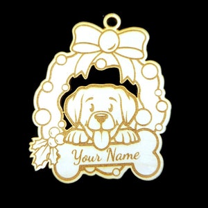 Personalized LABRADOR RETRIEVER Dog and Bone Wood Christmas Ornament - Custom Pet Gift Customizable Memorial Wreath Pet Love