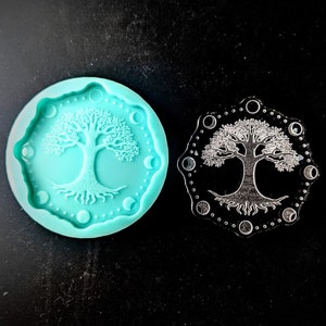 Shiny TREE of LIFE MOON Phases Etched Silicone Mold - 2.5 Inch - Glossy Finish - Crafts Jewelry Making Pendant Charm Diy - Resin Wax Clay