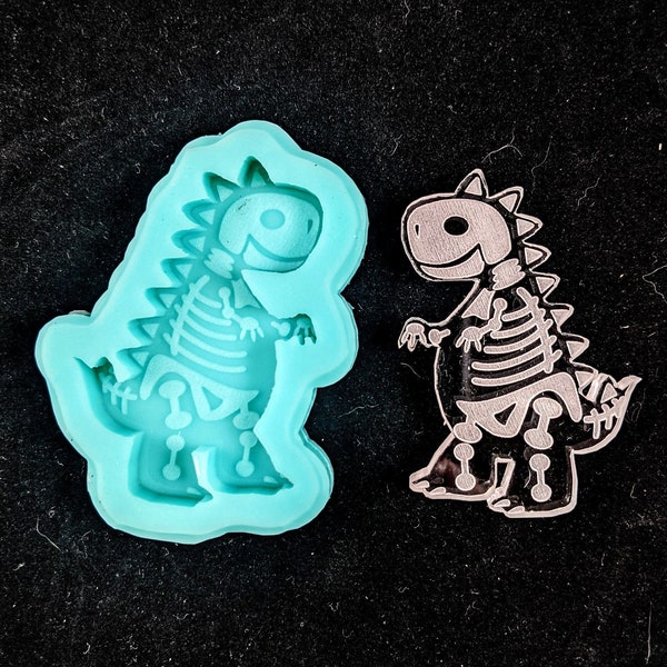 Shiny TYRANNOSAURUS REX Skeleton DINOSAUR Etched Silicone Mold - 5 Sizes - Resin Wax Clay - Glossy Finish - Crafts Jewelry Pendant Charm