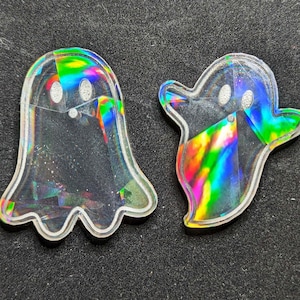 Holographic GHOSTS Etched Silicone Mold - 2 Inch - Holo Resin Clay Glossy Crafts Jewelry Making Pendant Charm DIY Halloween Spooky Cute