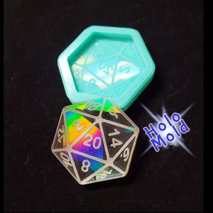 Molde de silicone holográfico D20 gravado - 2 polegadas - para resina, argila, cera, metal - Dados, artesanato, joias, pingente, faça você mesmo, gravado D&D