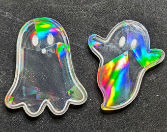 Holographic GHOSTS Etched Silicone Mold - 2 Inch - Holo Resin Clay Glossy Crafts Jewelry Making Pendant Charm DIY Halloween Spooky Cute