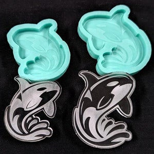 Glanzende springende orka siliconen mal - voor hars was klei - oceaanvis ambachten hanger charme kunst sieraden DIY geëtst